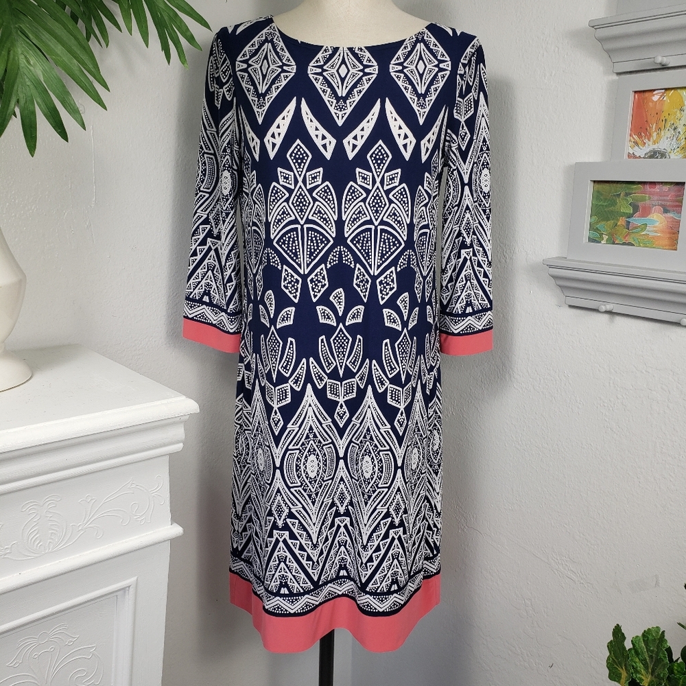 Tiana B Navy Blue White Peach - Lycra sz 8